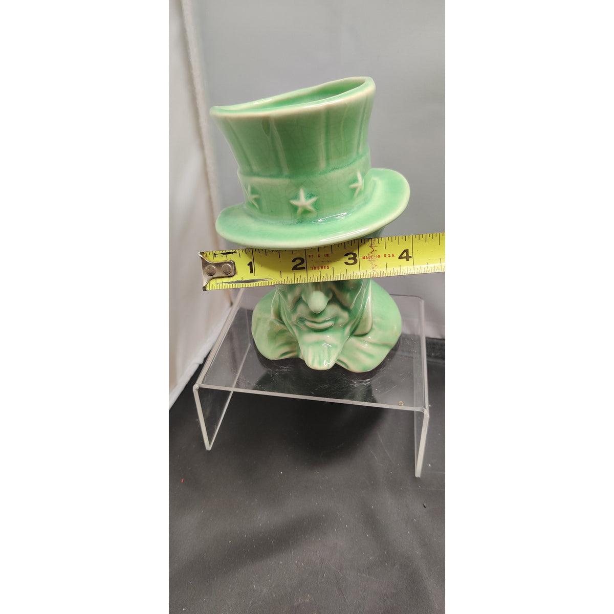 Vintage 1950 Vase Uncle Sam Green Top Hat HeadVase Planter Figurine Collectible