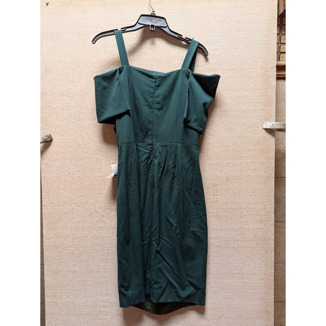 VINCE CAMUTO Cocktail wedding OFF THE SHOULDER POPOVER RUCHED GREEN DRESS sz 16