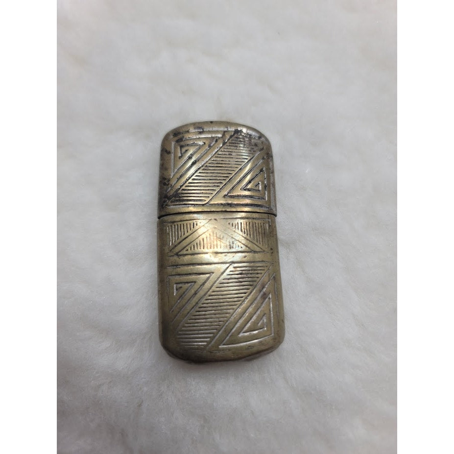 Antique Brass Trench Lighter Art Deco Geometric Engraved Mid-Century Vtg Pocket