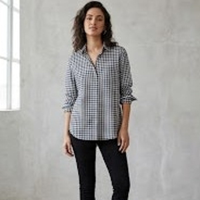 Cremieux Gingham Button Up Shirt Extra Small Black White Long Sleeve Blouse XS