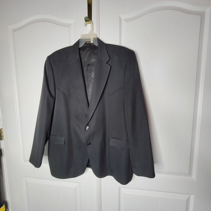 Circle S Black Western Cowboy Blazer Sport Coat with Pointed Yoke Details 52L