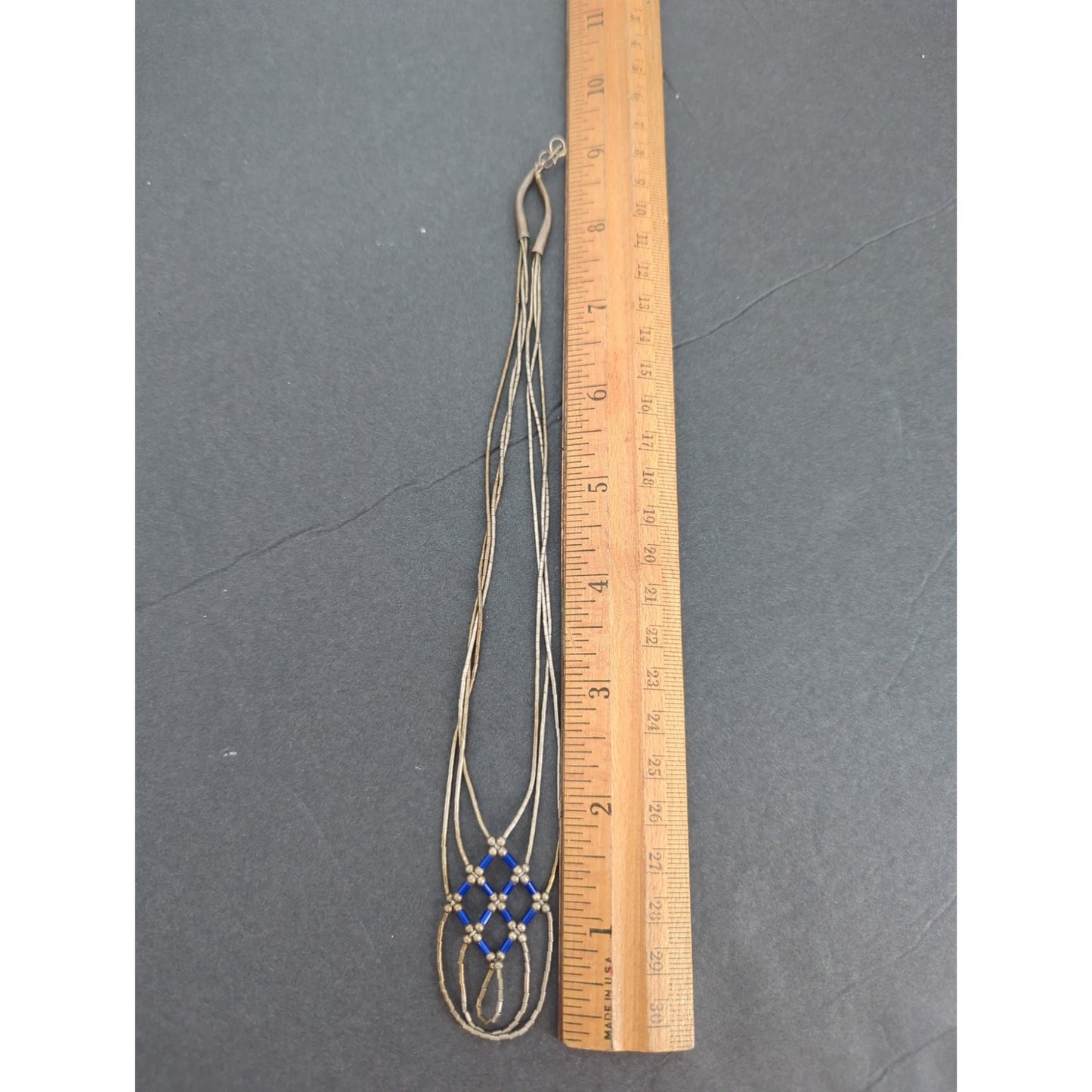 Vintage Liquid Silver MultiStrand Necklace Blue Beaded Southwestern Sterling 18"