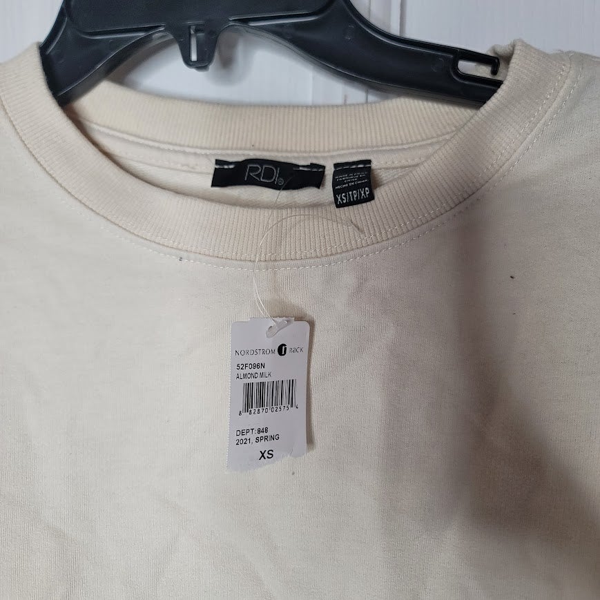 RDI Almond Milk Size XS Plain Sweatshirt Long Sleeve Ribbed Cuff Waist NEW