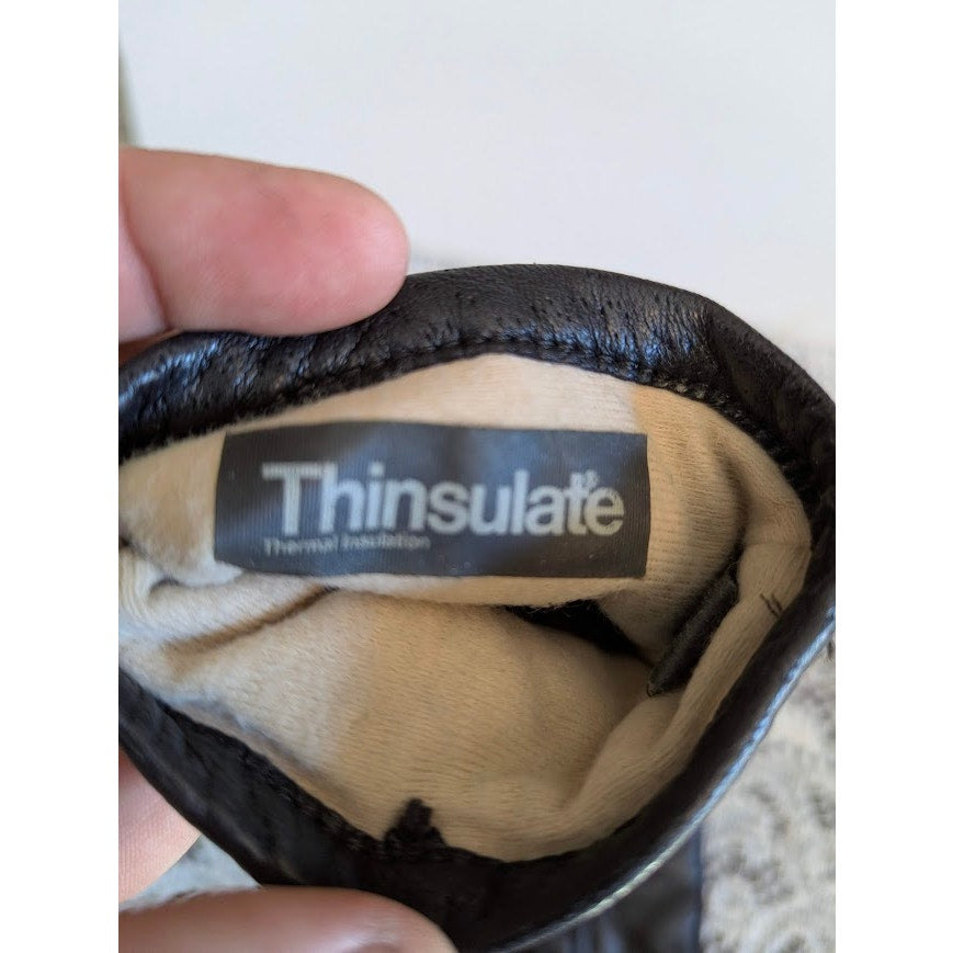 Vintage Dark Espresso Brown Leather Gloves Thinsulate Small Dark Academia Winter