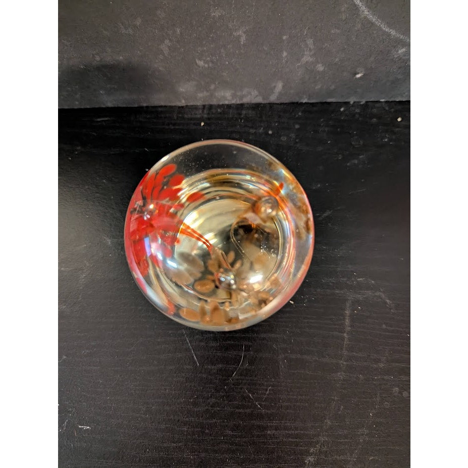 BEAUTIFUL RED YELLOW BROWN FLOWERS GLASS MUSHROOM TOADSTOOL PAPERWEIGHT