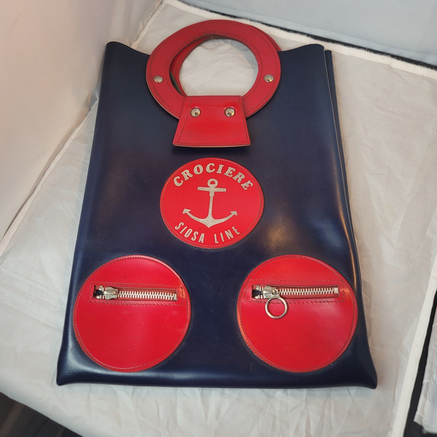 Vintage Crociere Siosa Line bag travel red blue cruise tote purse metal zippers