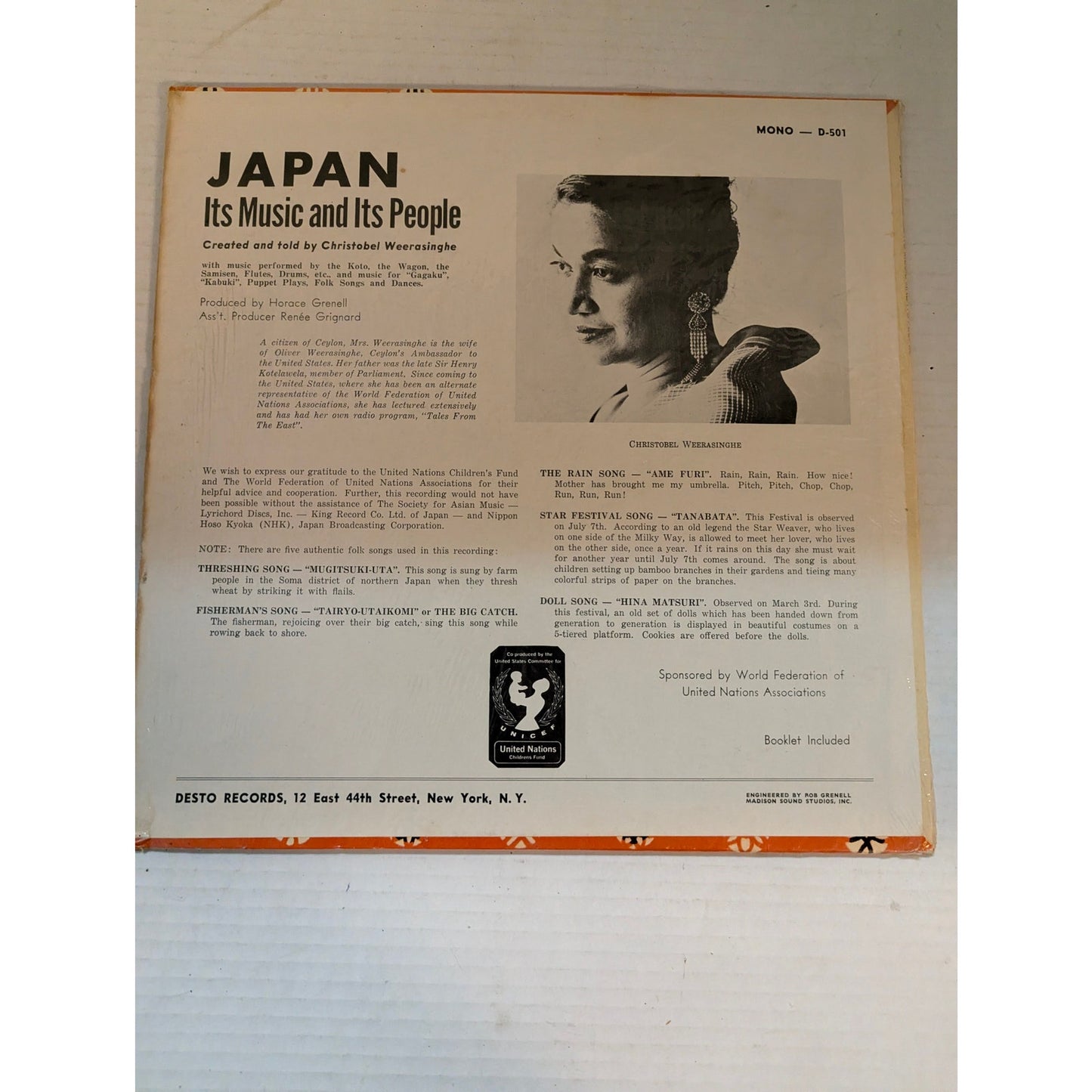 Vintage Japan Its Music Its People Christobel Weerasinghe Desto D-501 Vinyl LP