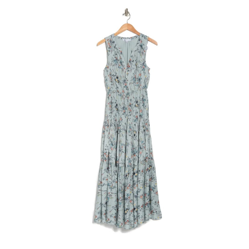 DR2 by Daniel Rainn Floral SMALL Tiered Maxi Dress blue/ green Sleeveless Summer