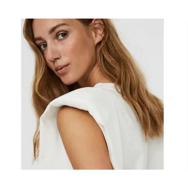 Vero Moda Evelyn Cap Sleeve Shoulder Pad Tee White Size XL Casual T-Shirt