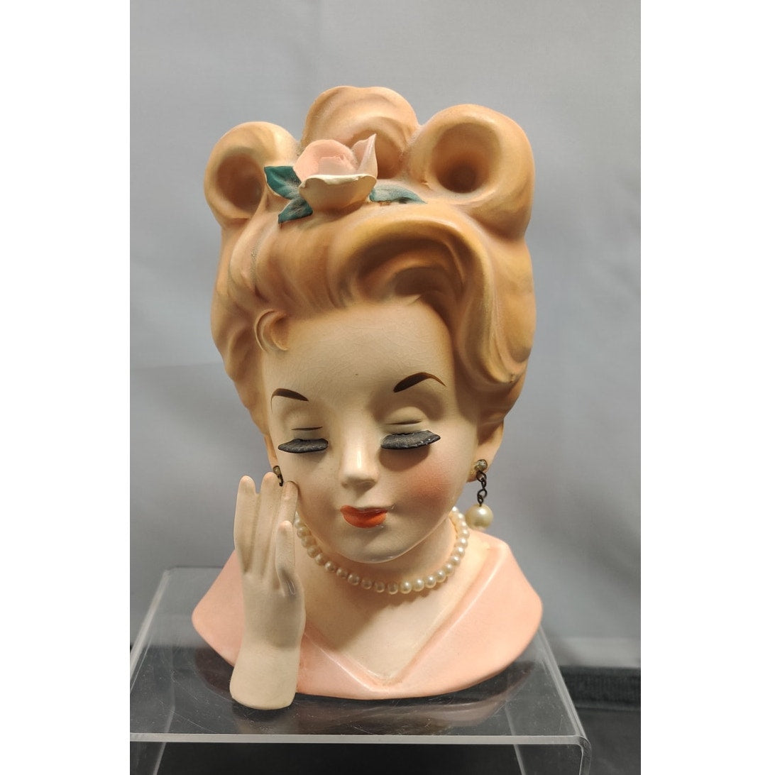 Inarco 1962 E-779 Lady Headvase Planter MCM Kitsch Pink Updo Retro Ceramic Decor