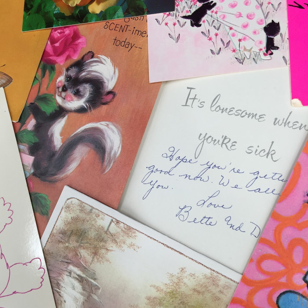 Vintage greeting Cards ephemera Used 1970's GREAT cursive Graphics Scrapbooking