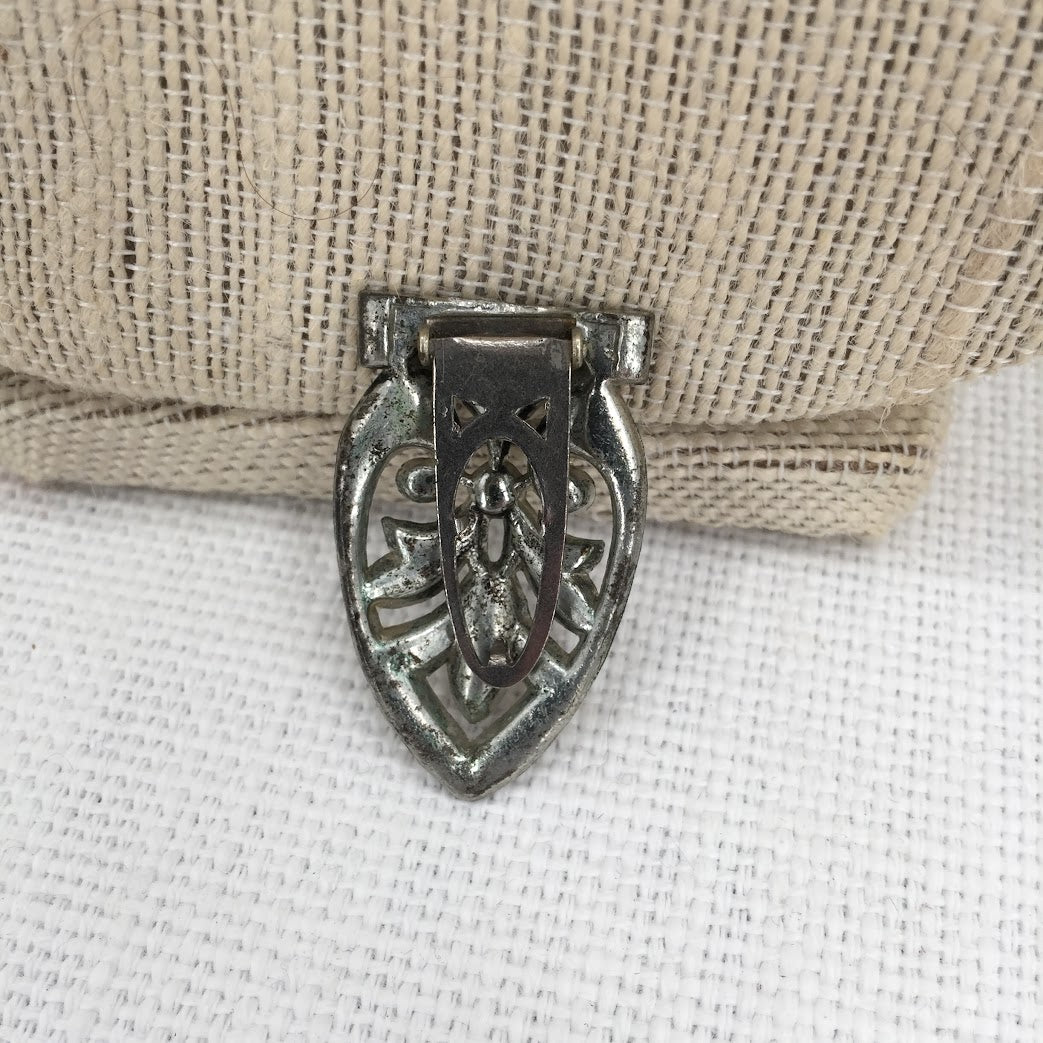 Vintage Art Deco Style Fur Clip with White Rhinestones, Statement Jewelry