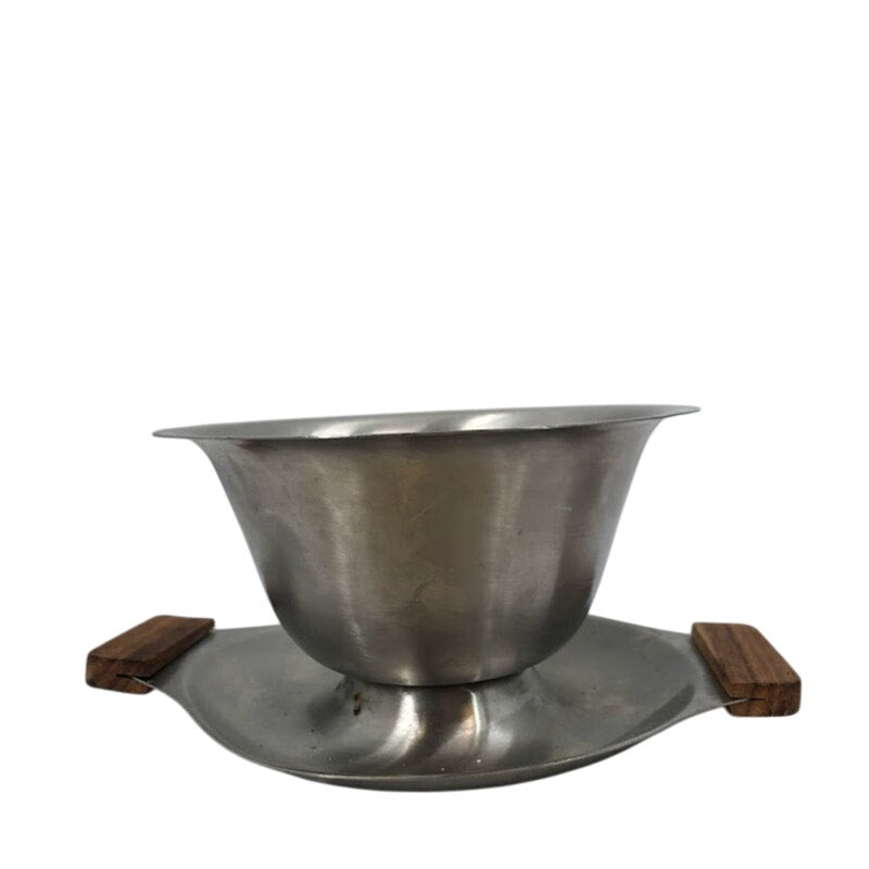 Vintage 18/8 Japan Stainless Steel Gravy Boat Bowl Dish MCM Attached Drip Plate