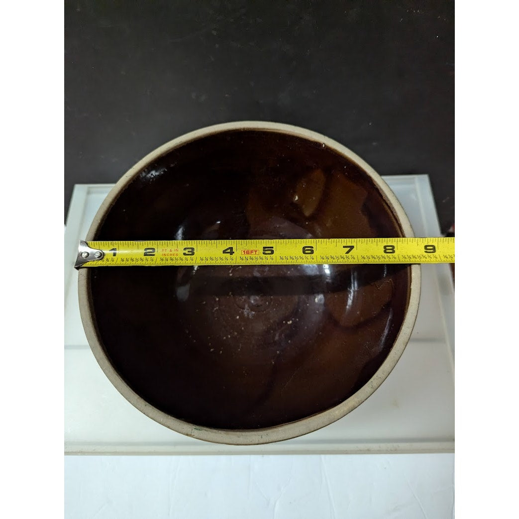 Vintage Brown Salt Glaze Stoneware Mixing Bowl 8.5” slotted rimmed bottom