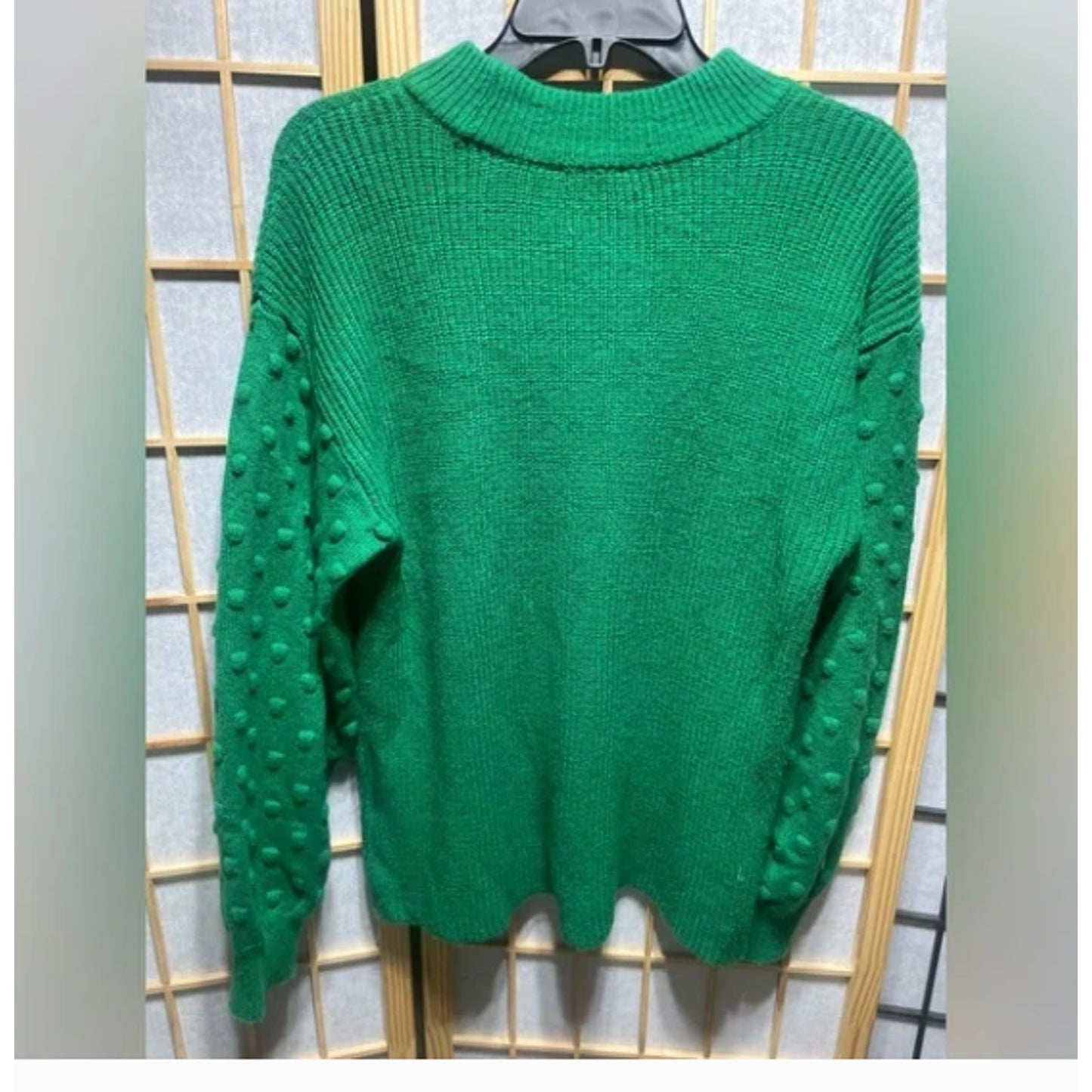 CeCe Puff Sleeve Bobble Ribbed Sweater in Vibrant Kelly holiday NEW SIZE LARGE