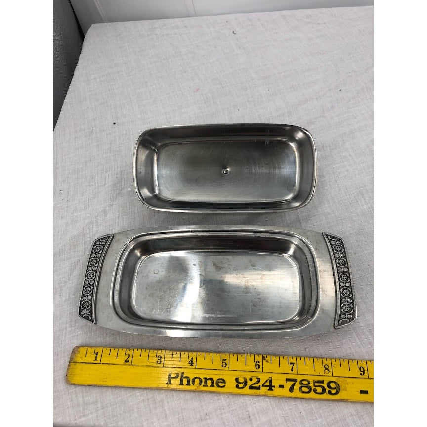 Vintage Mid Century Modern Butter Dish Silver Metal Stainless Steel Japan Retro