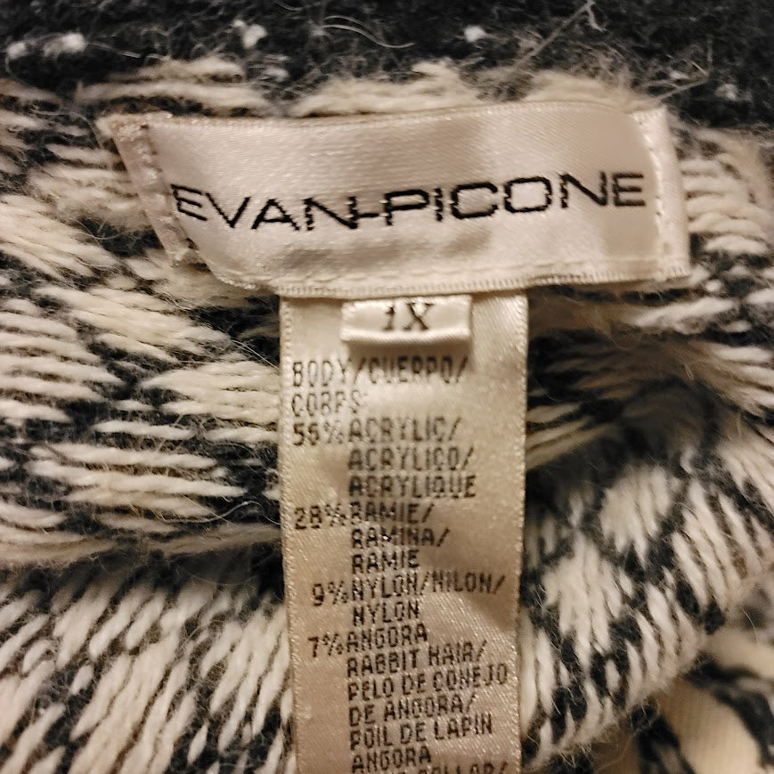 Evan-Picone Vintage Geometric Fair Isle Knit Zip-Up Sweater Faux Fur Collar 1X