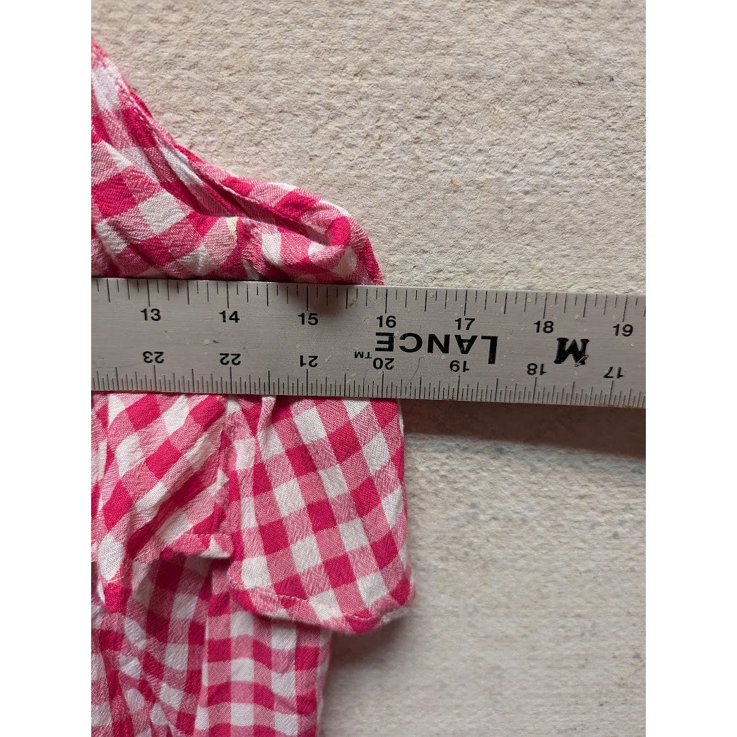 New Abound Gingham Tiered Layered Ruffle Camisole Tank Top Pink White Medium