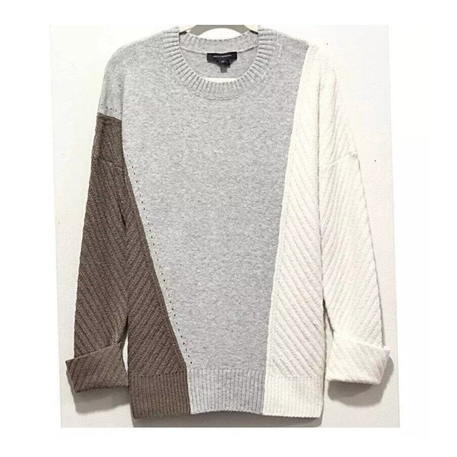 FRENCH CONNECTION Colorblock Grey Ivory Tan Sophia Viola Sweater Pullover SMALL