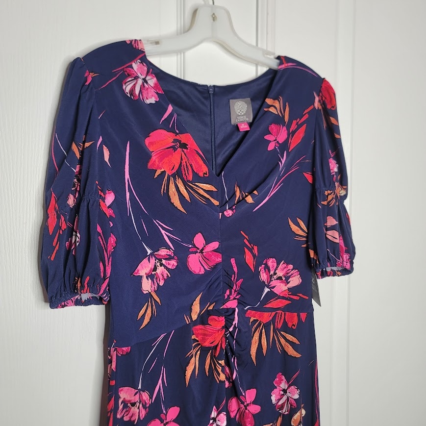 Vince Camuto Size 10 Blue Floral Dress ruched puff sleeve NEW casual career