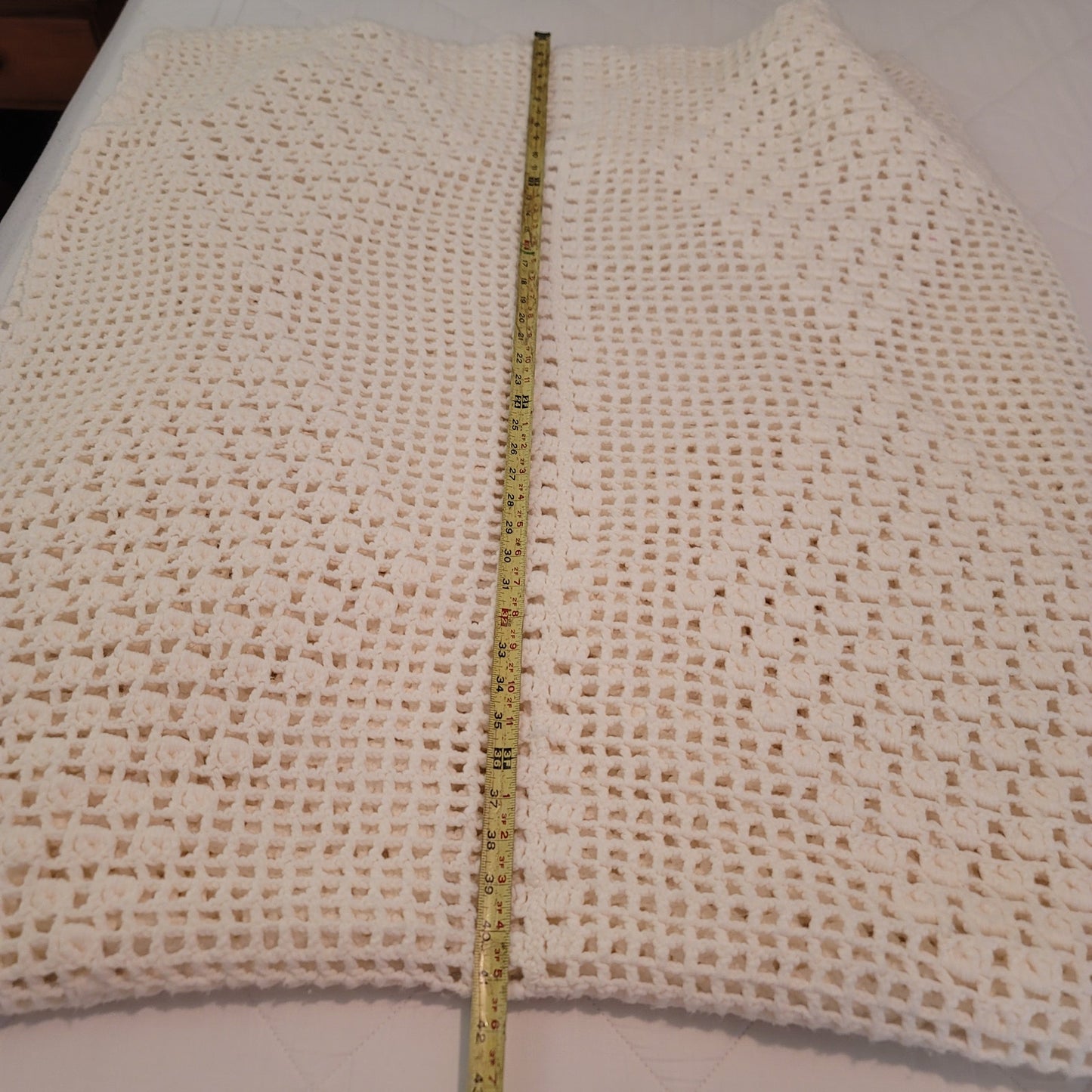 AMAZING handmade crochet blanket coverlet white geometric queen full bedspread