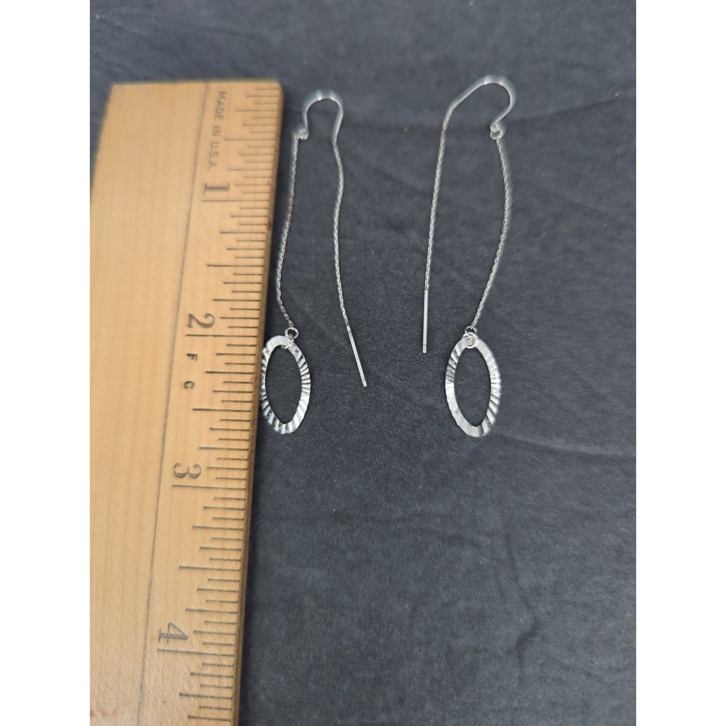 Vintage Minimalist Sterling Silver Teardrop Wire Dangle Earrings 925 Draping
