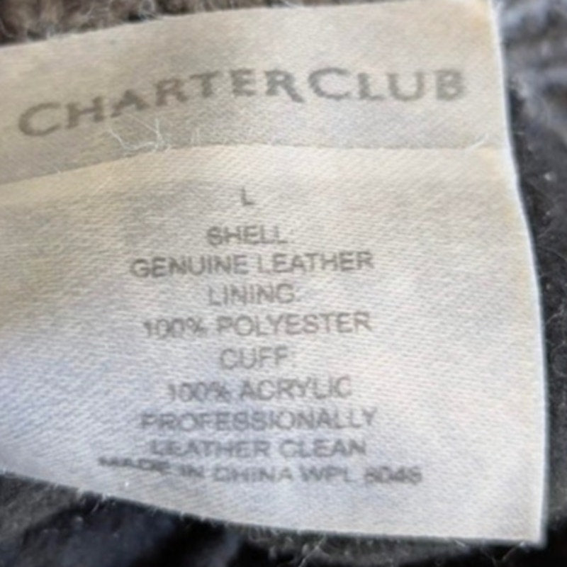 Charter Club Black Leather Gloves Grey Knit Cuff Large Corpcore Winter Warmth