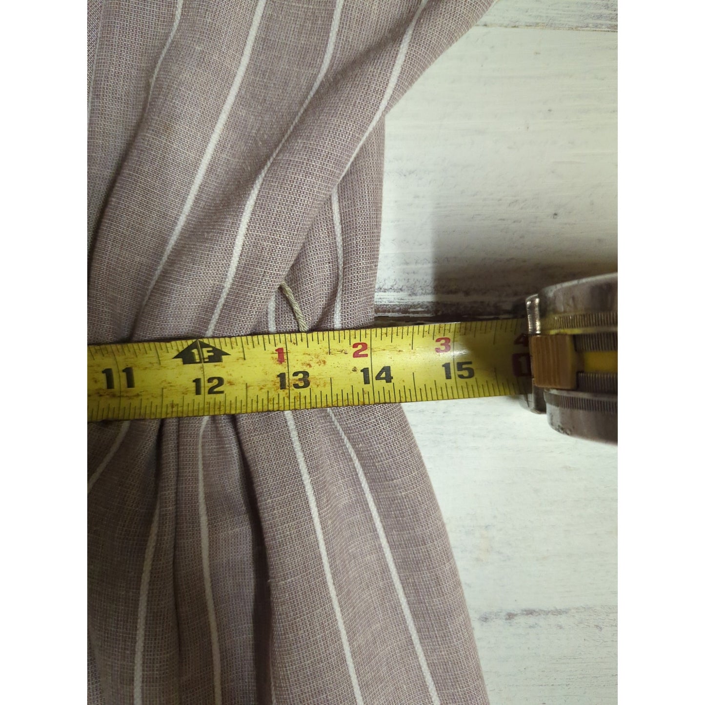 Vintage R&K Originals Pinstripe Dress Faux Wrap Short Sleeve Neutral 14
