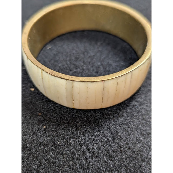 Vintage Brass and Horn bangle bracelet Cream goldtone