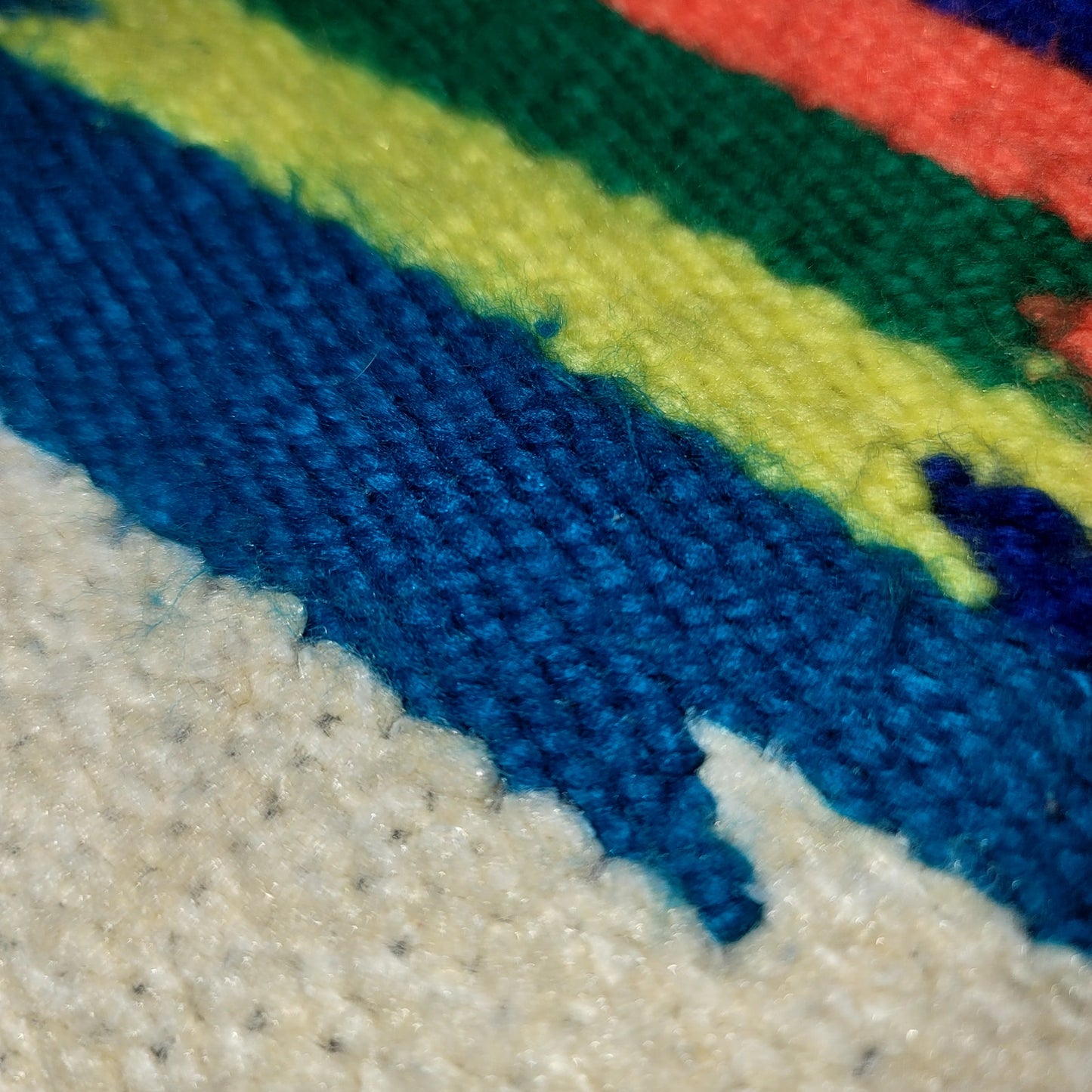 Vintage Mexican Zapotec Handwoven Wool Rug Blanket 82x56 Cream MCM Southwestern