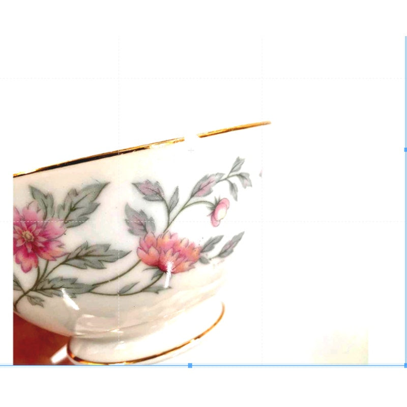 lot of 4 Footed Cups Shalimar by Valmont China Pink Flowers Gray Stems