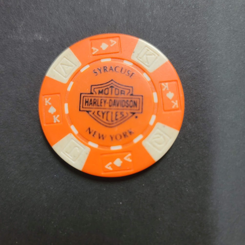 Casino Chip HARLEY DAVIDSON PERFOMANCE ORANGE white token Syracuse New York