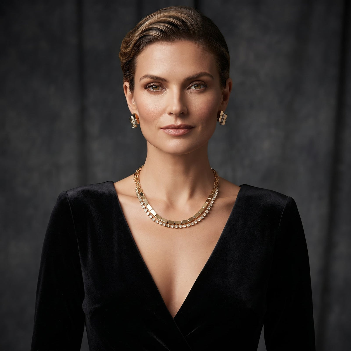 Vintage Necklace Matching Clip On Earring Gold Crystal Choker Style Reticulated
