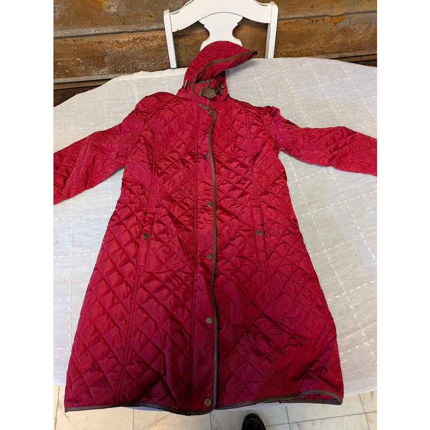 Lauren Ralph Lauren Quilted Hooded Puffer Coat Jacket Long Sleeve Red Size Small