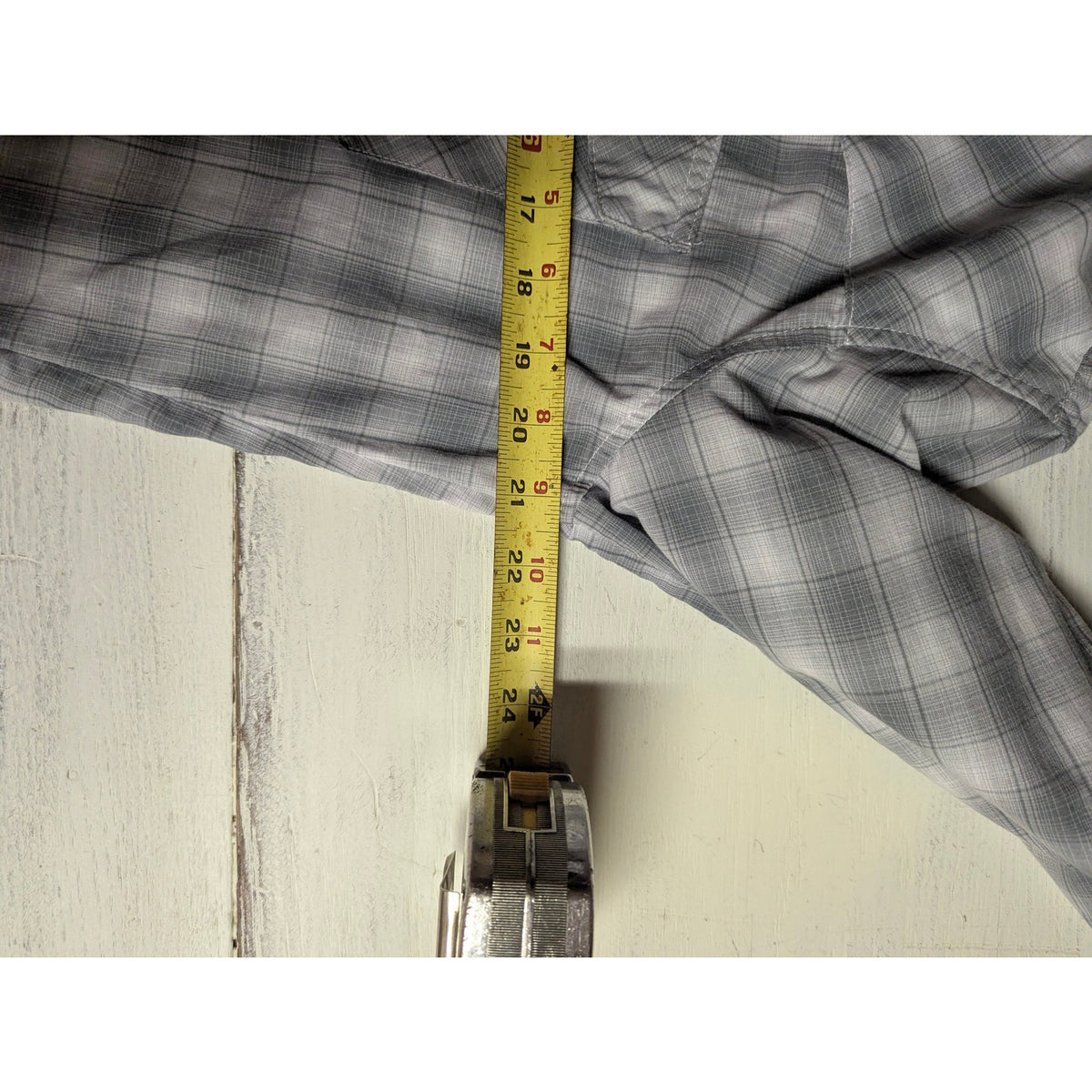 Wrangler Vintage Plaid Pearl Snap Western Shirt Gray White Cowboy Country Mens