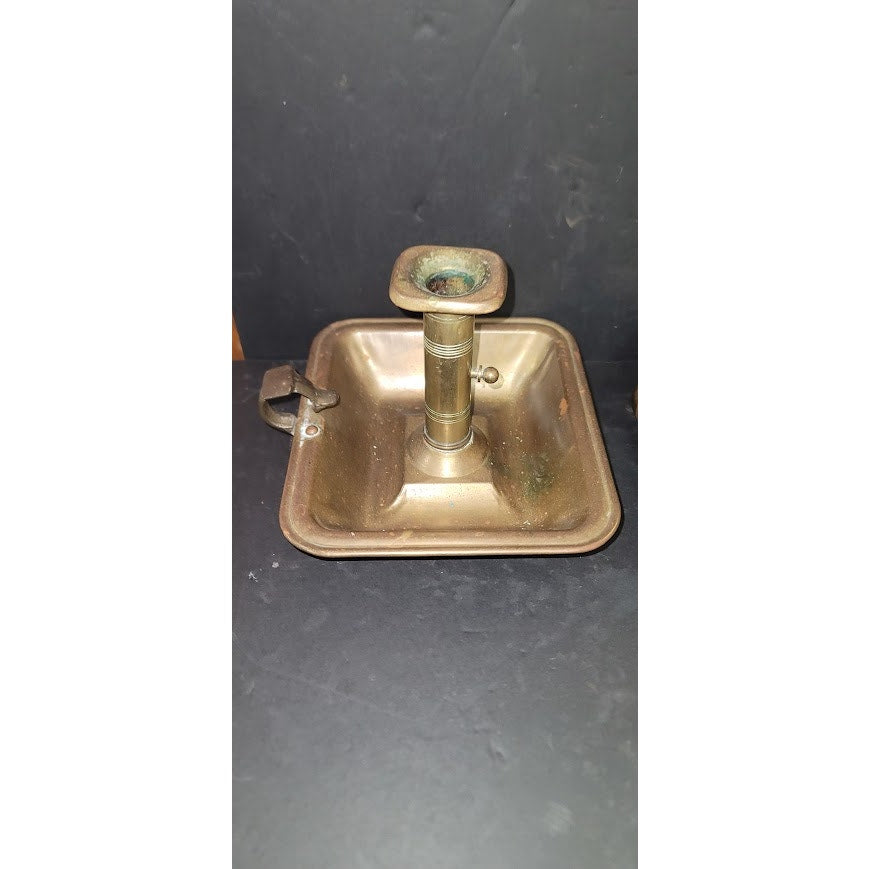 PAIR Beautiful Antique Brass Candle Holder With Wax Reservoir and handle Push Up
