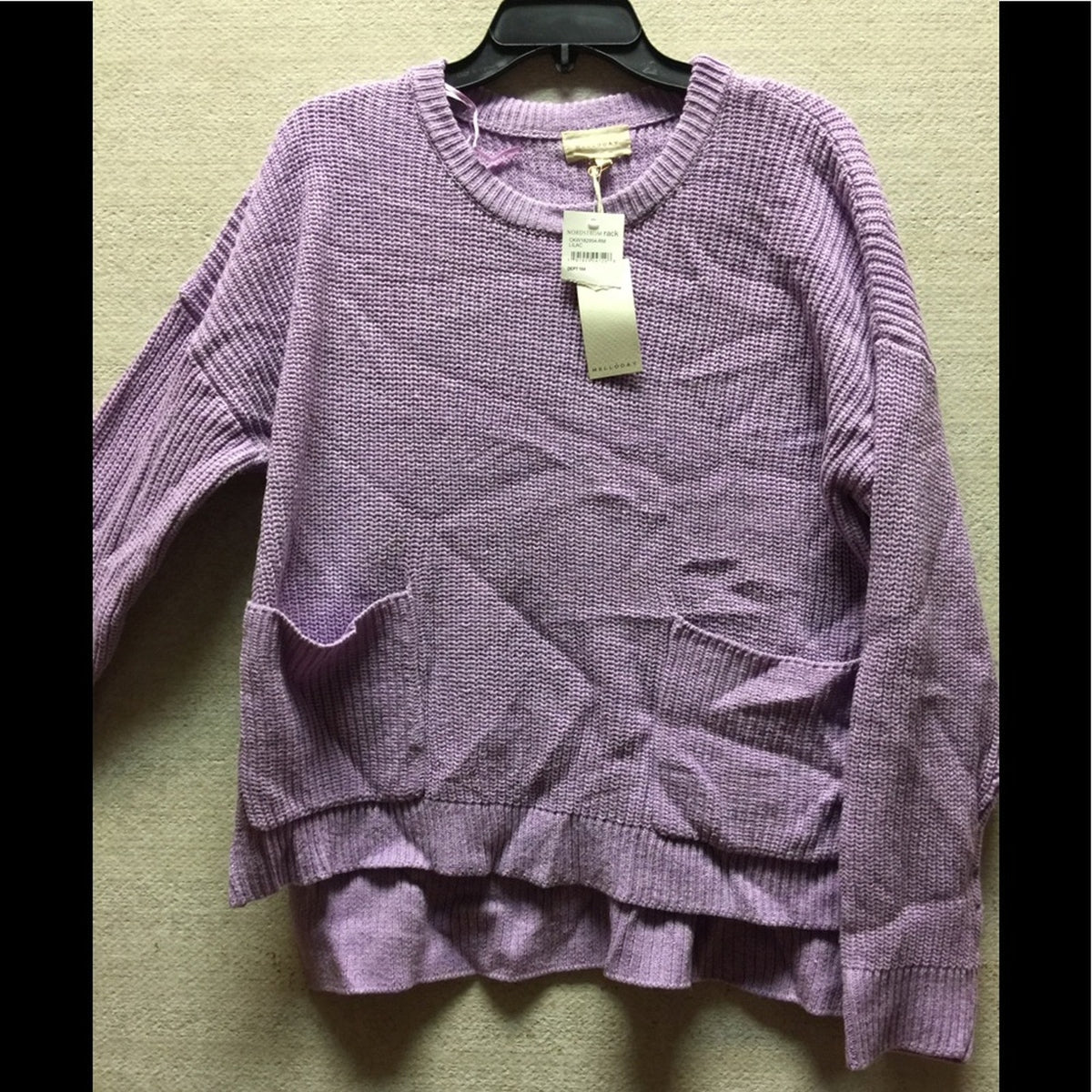 Melloday Pullover Sweater Two Pocket Wool Blend Purple NEW Large Lilac CHUNKY
