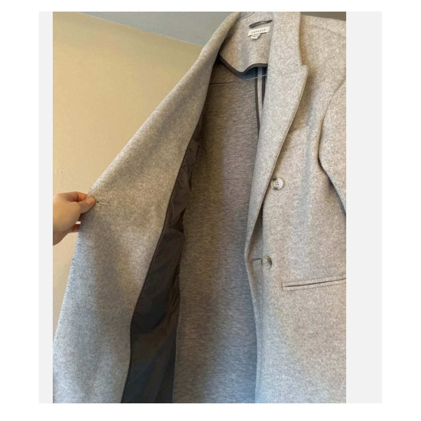 Topshop Brooke Double breasted Long Peacoat Marled Gray Coat Jacket NEW 12 Heavy