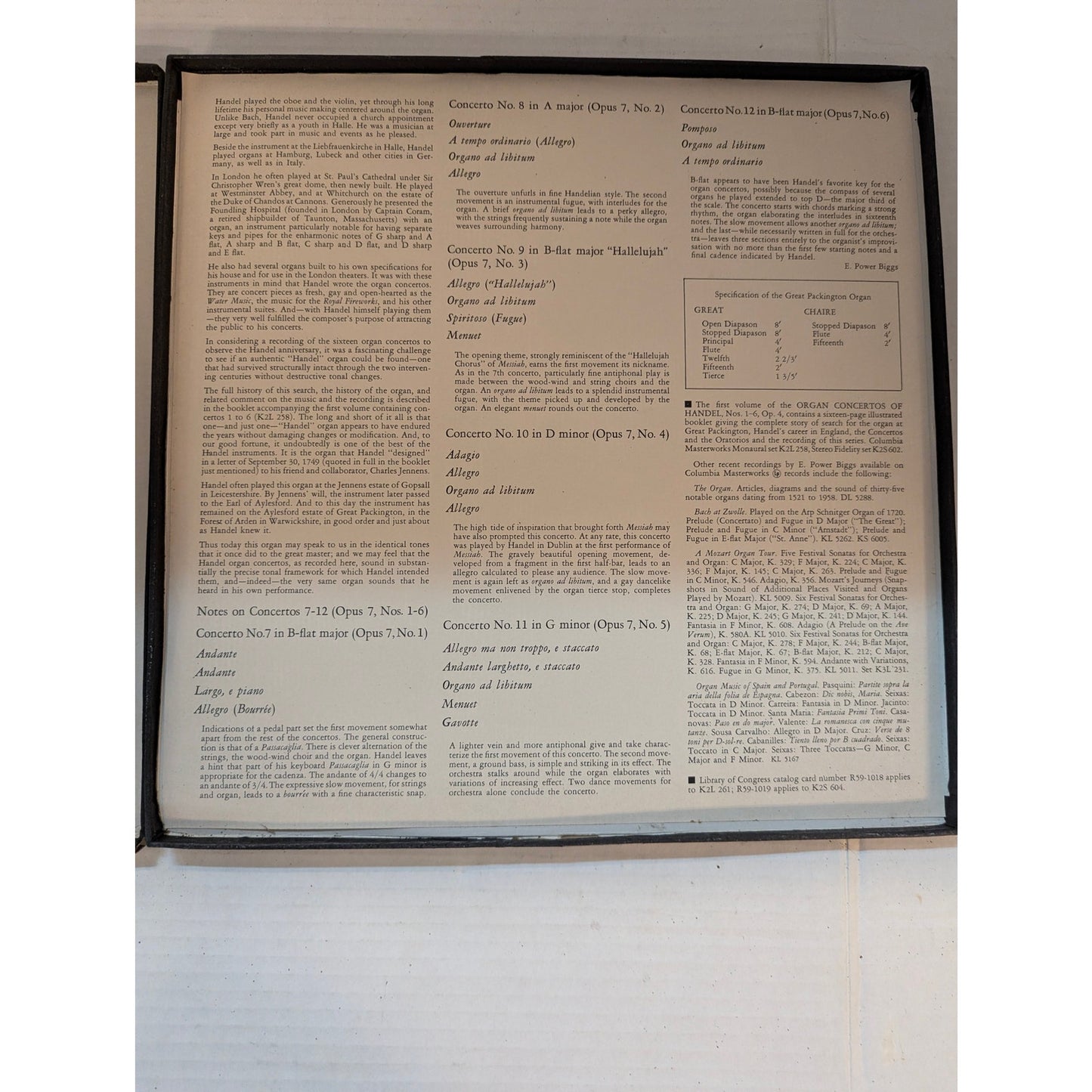 Handel Organ Concertos Nos. 7-12 E Power Biggs Columbia 6-Eye Mono Box Set