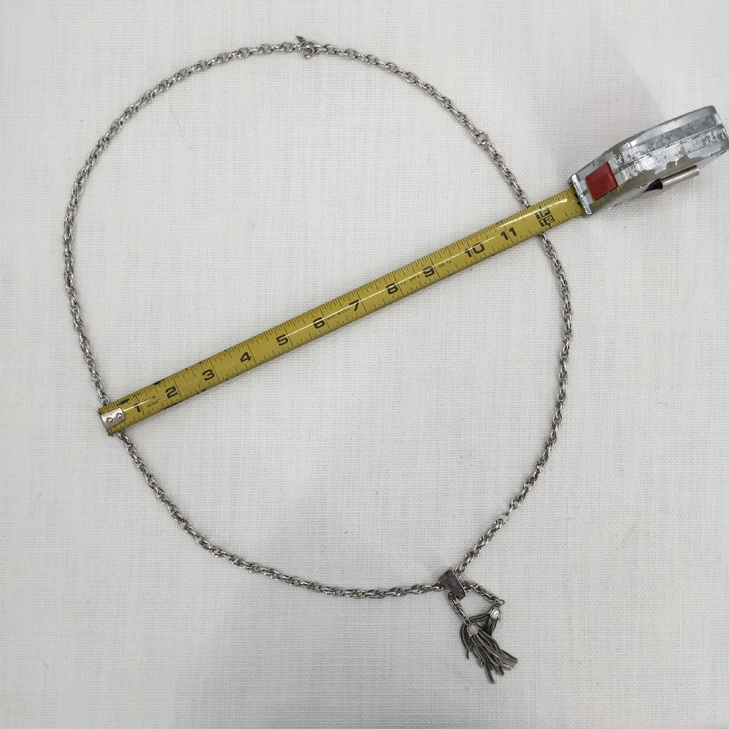 Vintage Sarah Coventry Fashion Necklace Braided Silvertone Double Tassel Pendant