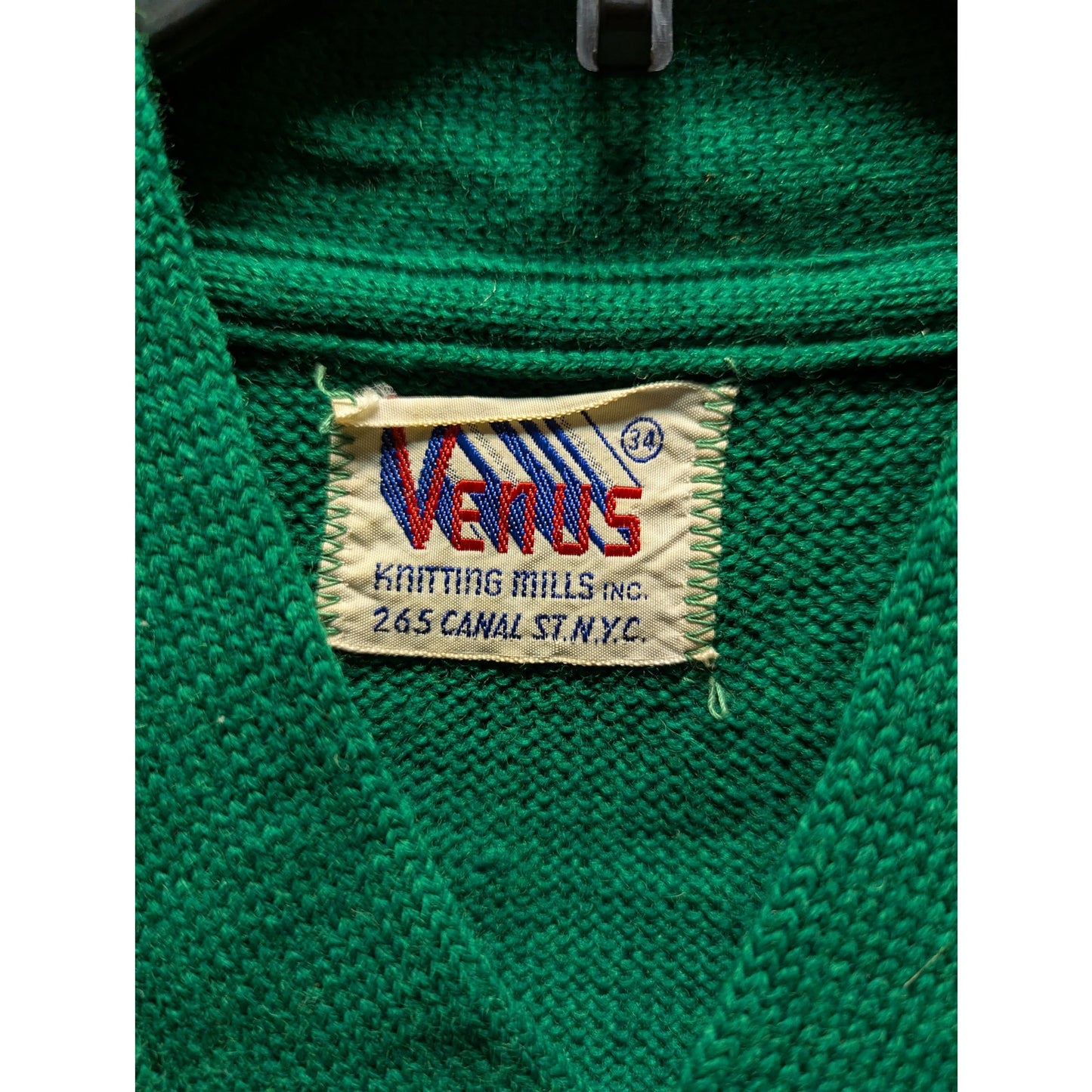 Vintage Venus Knitting Green Varsity Letterman Sweater Vest LS Junior College