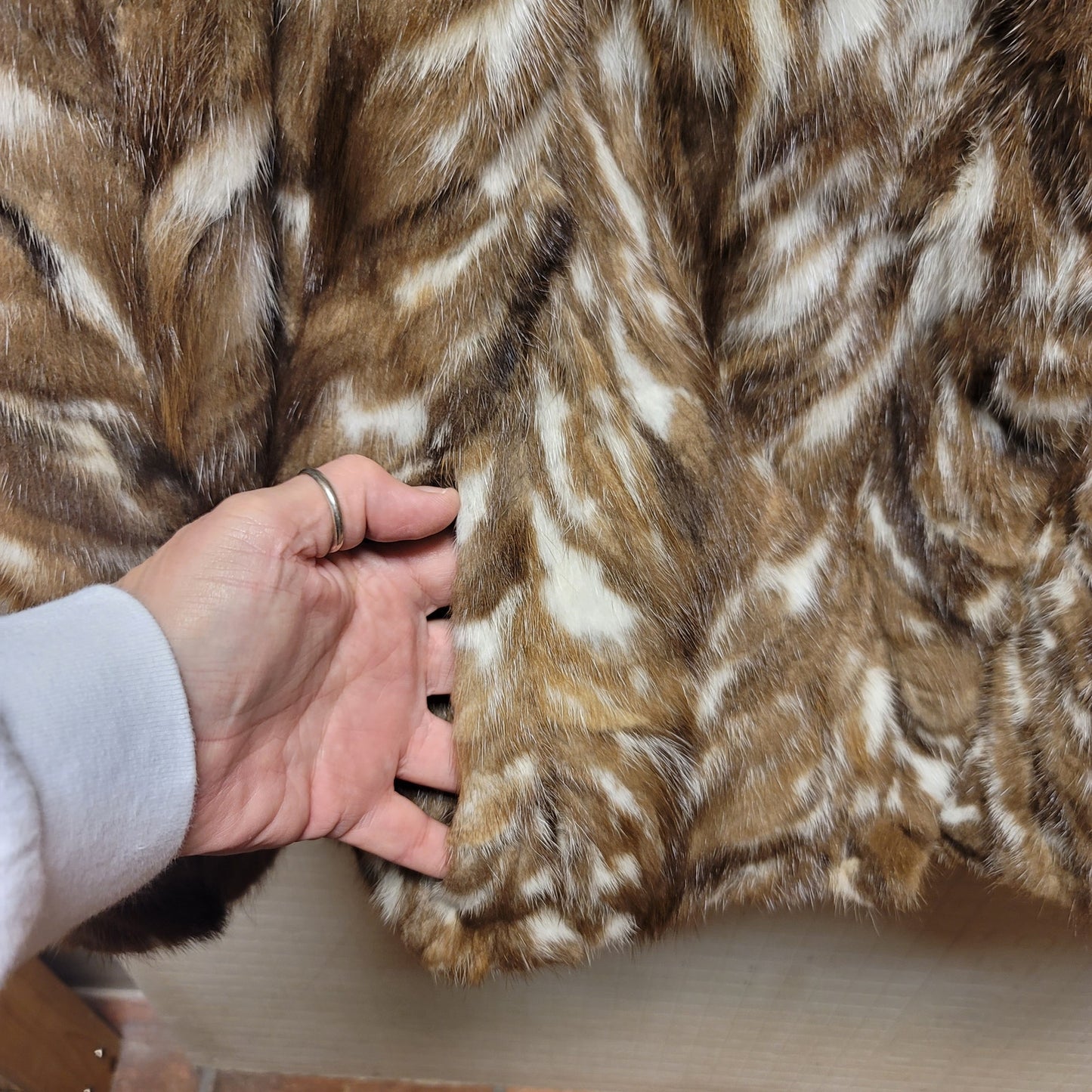 Vintage Smart MINK waist high Genuine Jacket coat pocket Removable collar Medium