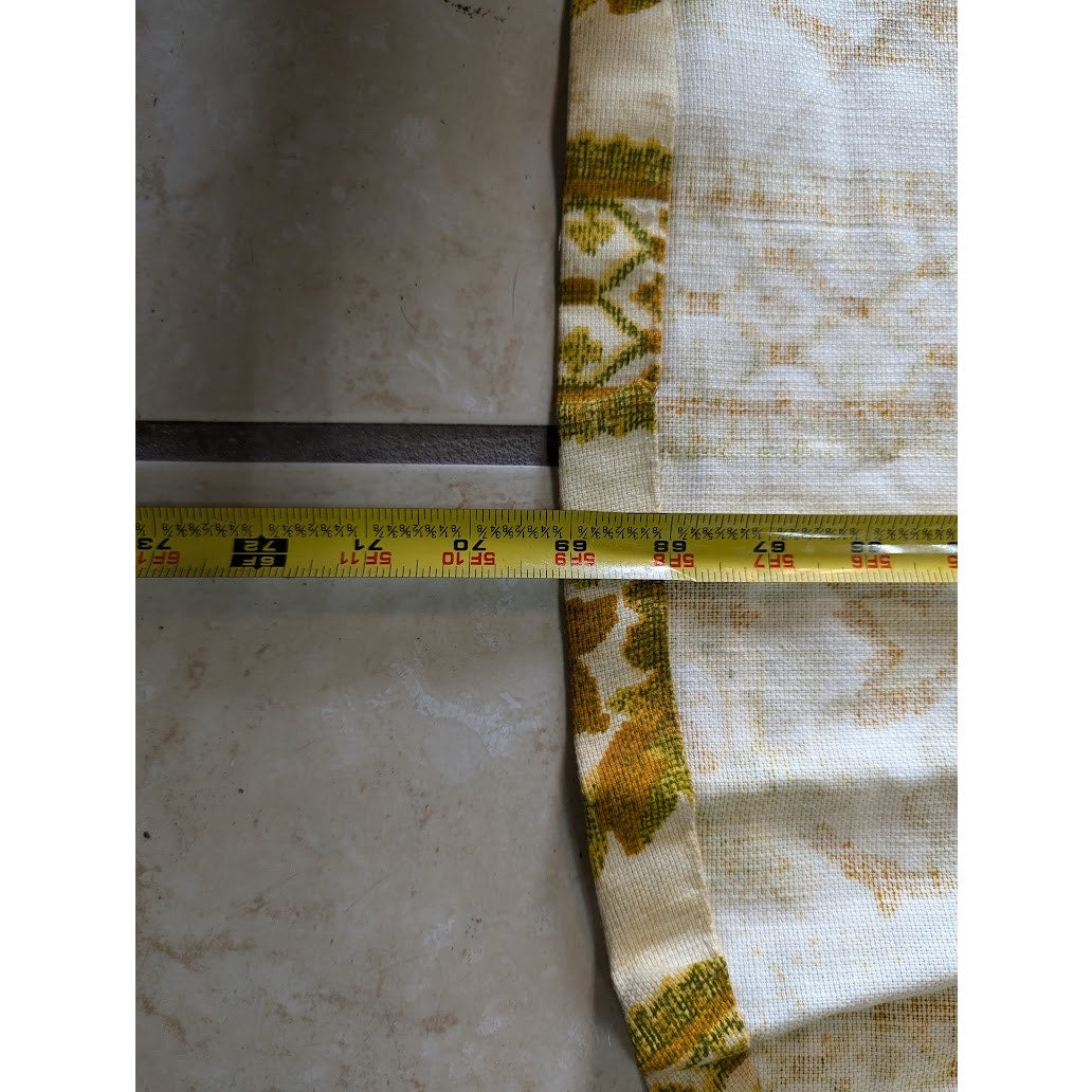 Vintage 1960s round tablecloth 69" Heavy floral brocade gold tones with stripes