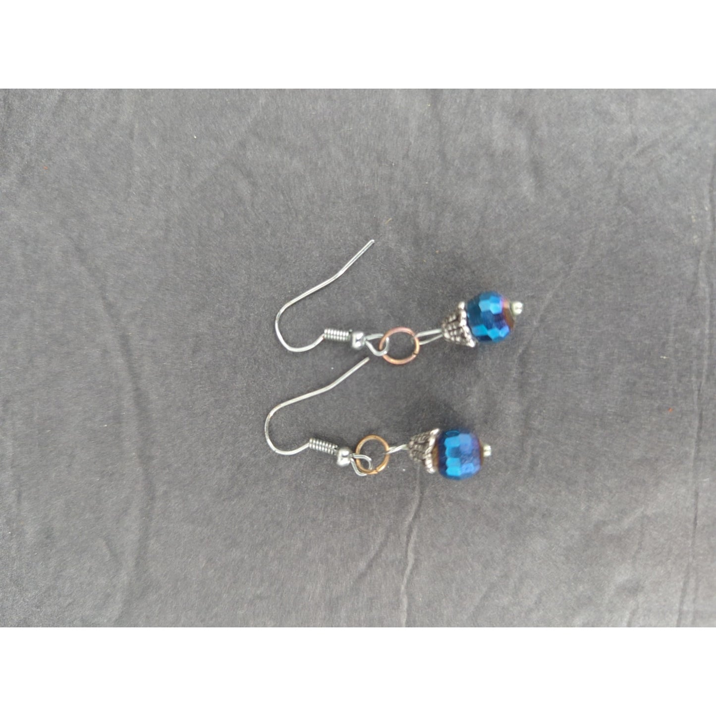 Vintage Silver Tone Blue Bead Dangle Earrings Boho Y2K Aesthetic Fashion
