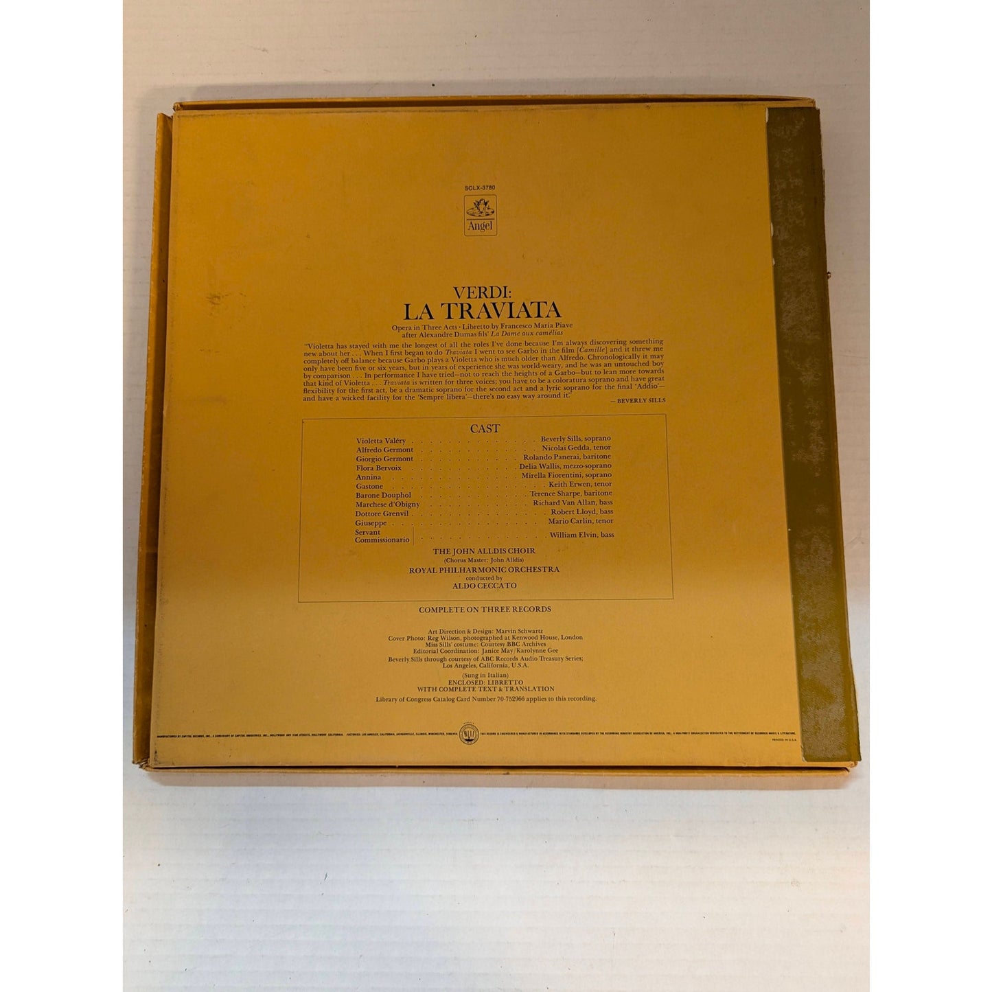 Vintage Verdi La Traviata Beverly Sills Angel SCLX-3780 Stereo 3-LP Box Set
