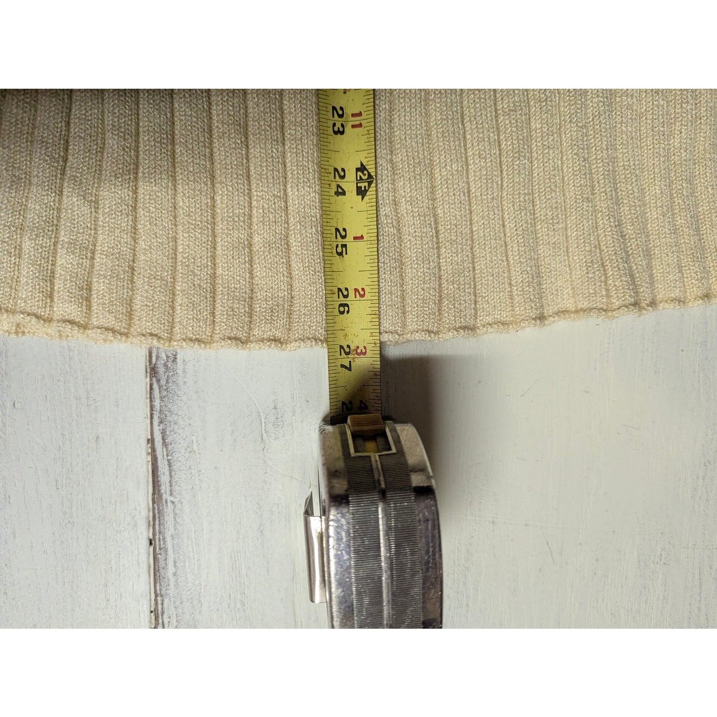 Vintage Cream Ribbed Knit Midi Pencil Skirt 10 Coastal Grandmother Minimalist