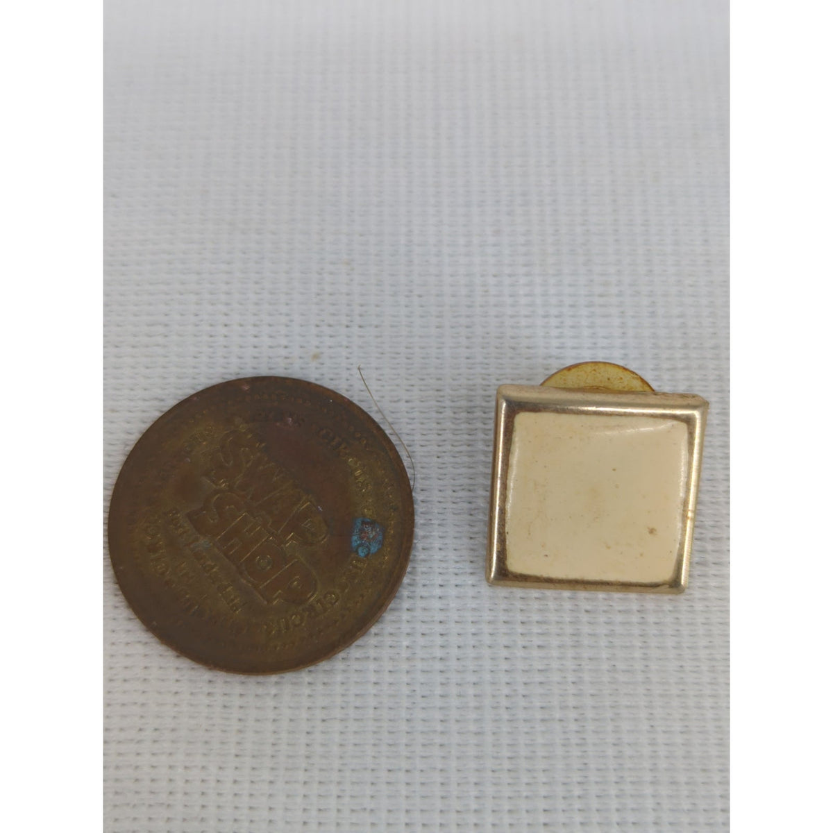 Vintage Gold Tone Square Stud Earrings Cream Enamel Minimalist 1960s