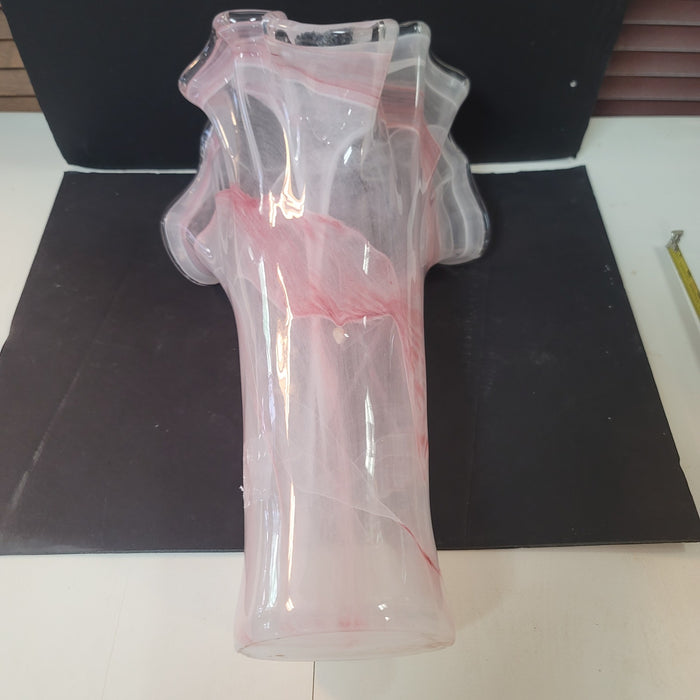 Murano art glass large vase End-of-day Slag White Pink Handkerchief Ruffle