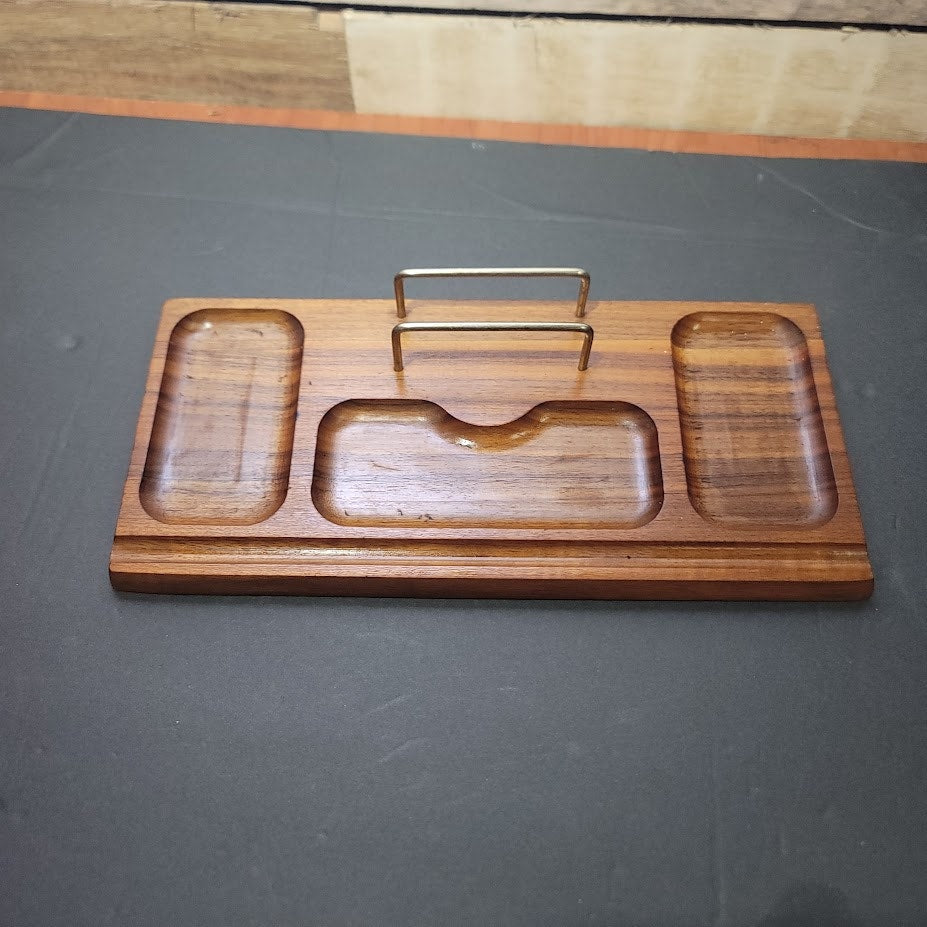 Mid-Century Modern Solid Teak Valet tray Gentlemans Desk Organizer Vanity Jewels