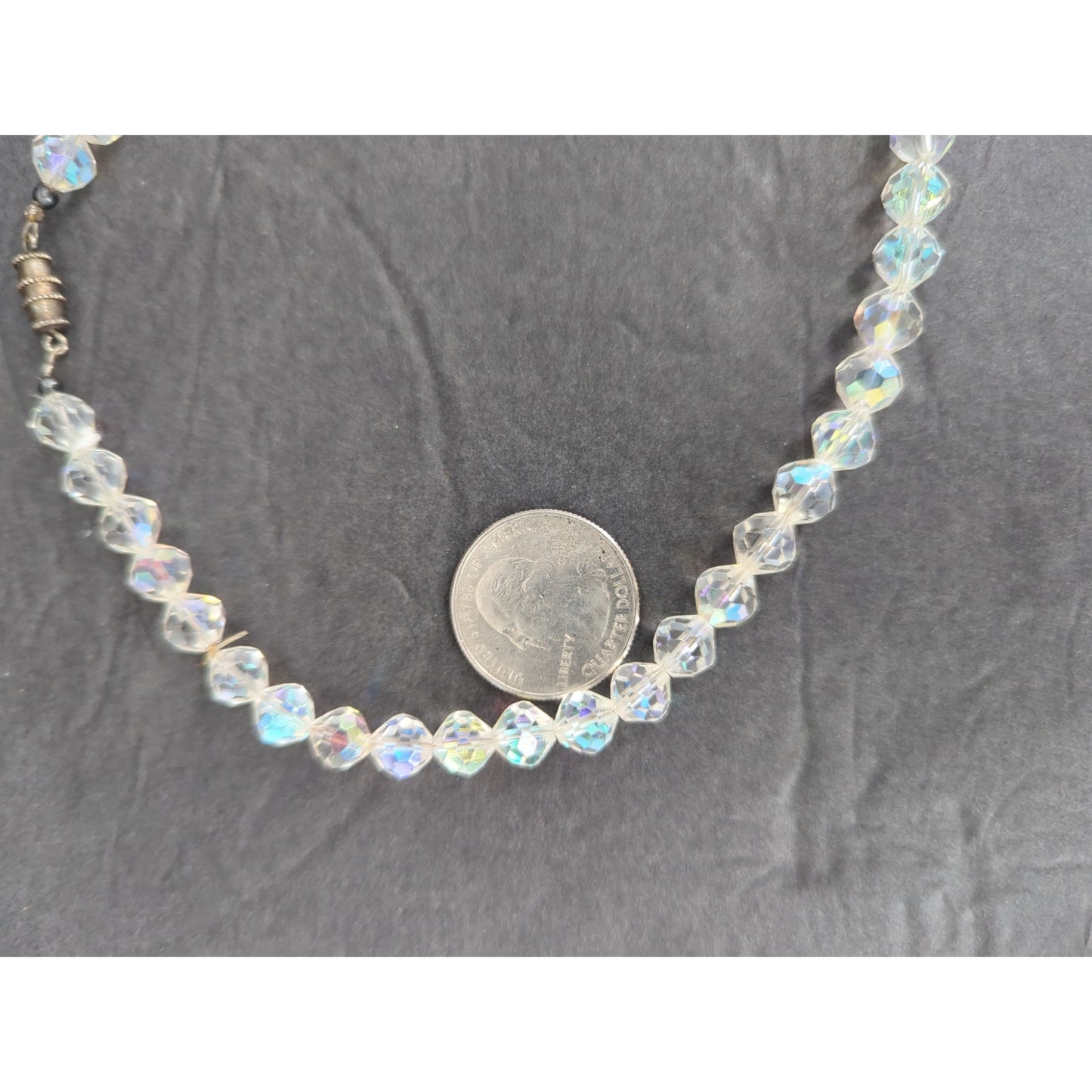 Vintage Clear Aurora Borealis Crystal Bead Necklace Mid-Century Glamour